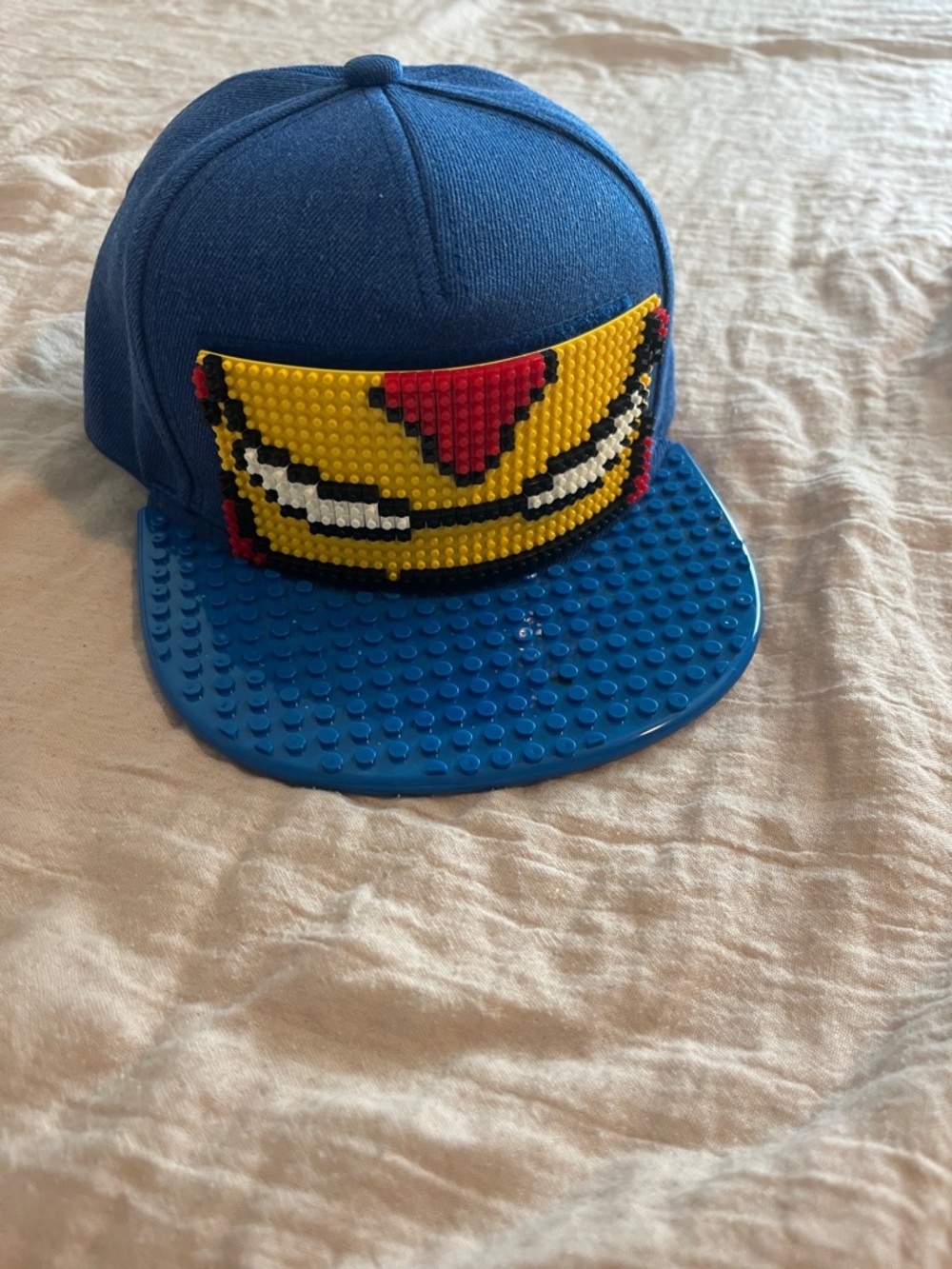 Blue Brick-Style Snapback Hat with Lego platform Yellow Red Face Patch